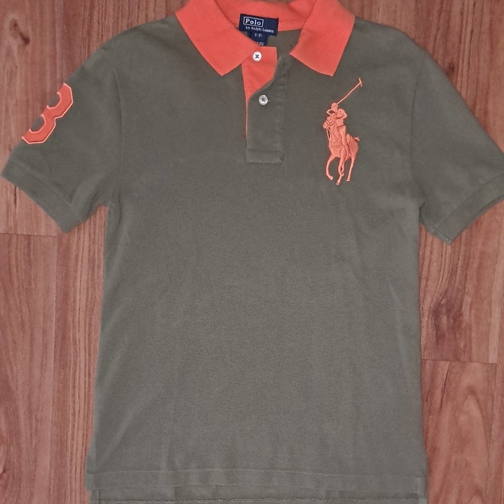 NWT Boy's Polo Ralph Lauren Small (sz 8) big pony. Army green with orange collar